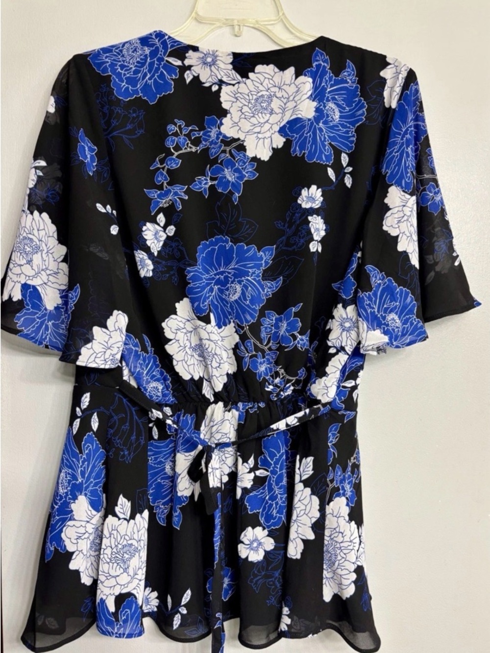 City Chic Black Top with Blue & White Floral Print - Picture 4 of 6